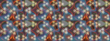 Çiçek duvar kâğıdı. Şirin tekstil tarzında kahverengi ve mavi renkte. Çiçek arkaplan. Raster illüstrasyonu. Renkli çizim deseni.