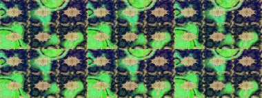 Raster eskiz deseni, altın antika ortaçağ dekoratifi, yapraklar ve yeşil renkli altın desenli süslemeler. Kraliyet lüksü, altın barok kumaş rengi..