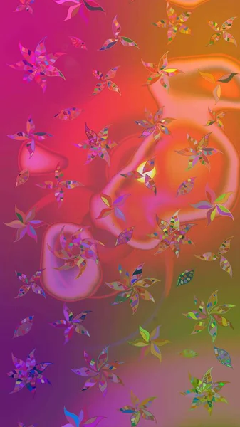 Raster çiçek desenli çiçek deseni, yapraklar, dekoratif elementler, sıçrama, lekeler, el çizimi kontur çizgileri ve Doodle çizim stili, grafik raster çizim çizimi.