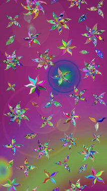 Çiçek desenli raster, mor ve yeşil çizgi grafik desenli soyut raster arkaplan. Modern stil dokusu.