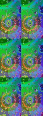 Raster illüstrasyonu. Yeşil ve mavi renklere karalamalar çizilmiş çiçek deseni.