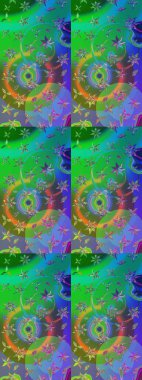 Raster illüstrasyonu. Yeşil ve mavi renklere karalamalar çizilmiş çiçek deseni.