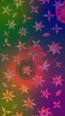 Yumuşak, yaz çiçekleri yeşil ve mor renklerde. Raster illüstrasyonu. Küçük çiçekteki sevimli çiçek deseni. Raster deseni.