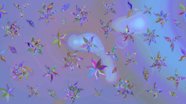 Robot resim. Şirin çiçek elementleri. Raster illüstrasyonu. Mor ve mavi renkte çiçekler.