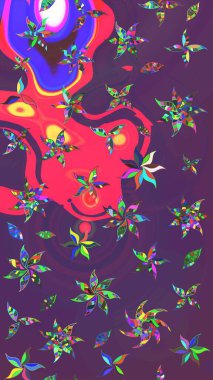 Hediye ambalaj kağıdı, tebrik kartları, posterler ve pankart tasarımı. Raster düz çiçek çizim deseni. Mor ve mor renkte çiçekler.