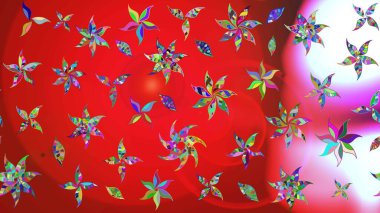 Düz Çiçek Elementleri Tasarımı. Kırmızı ve pembe renkte çiçekler. Renkli Bahar Teması eskiz kalıbı. Raster illüstrasyonunda çiçek deseni çizimi.