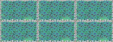 Moda sevimli kumaş tasarımı. Raster illüstrasyonu. Mavi ve yeşil renkli bir resim. Kelebeklerle güzel bir moda modeli. Fantezi illüstrasyon.