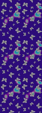 Basit bir şekilde. Raster illüstrasyonu. Çiz, çiz, çiz. Tropik kelebek çizim deseni mavi ve gri renklerde. Kelebek resmi..