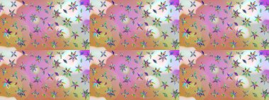 Sketch background pattern. Wild flowers with leaves on neutral and pink colors. Watercolor, hand drawn. Raster illustration.