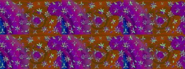 Çiçekli çizim şekli. Mor ve kahverengi renkte çiçekler. Düz Çiçek Elementleri Tasarımı. Renkli Bahar Teması çizim şablonu.