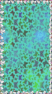 Kusursuz renksiz desen. Tekrarlanan karalamalar. Yeşil arka planda el çizimi. Mistik, semboller..