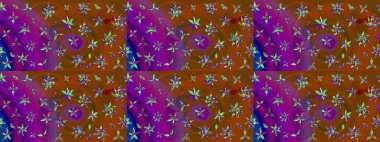 Hediye ambalaj kağıdı, tebrik kartları, posterler ve pankart tasarımı. Kahverengi ve mor renkli çiçekler. Raster düz çiçek çizim deseni.