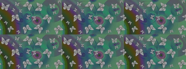 Kızlar, erkekler, elbiseler, duvar kağıtları için soyut çizim kalıpları. Farklı yönlere uçan renkli kelebek koleksiyonu. Raster illüstrasyonu.