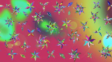 Sketch background pattern. Raster illustration. Wild flowers with leaves on pink and green colors. Watercolor, hand drawn.