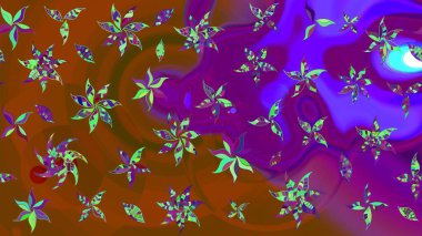 Hediye ambalaj kağıdı, tebrik kartları, posterler ve pankart tasarımı. Kahverengi ve mor renkli çiçekler. Raster düz çiçek çizim deseni.