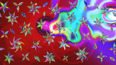 Kırmızı ve mor renkli etnik çiçeklerle süslenmiş zarif bir eskiz şekli. Raster Çiçek İllüstrasyonu güzel tekstil..