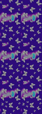 Kumaş, kağıt, ambalaj kâğıdı ve duvar kağıdı tasarımı için güzel bir arka plan. Renkli kelebeklerin eskiz geçmişi. Raster illüstrasyonu.