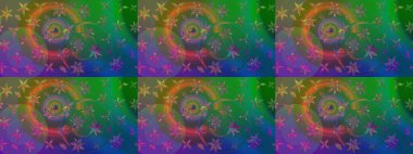 Raster illüstrasyonundaki çiçek desenli çizim. Güzel kumaş deseni. Yeşil ve mavi renklerde. Raster illüstrasyonu.