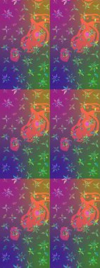 Mor ve yeşil renkli mor ve yeşil papatya deseni. Mor ve yeşil renklerde. Raster illüstrasyonu.