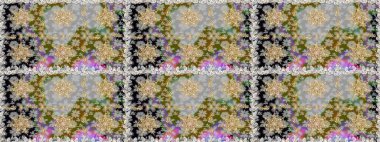 Kusursuz altın desenli bukleler. Raster. Hassas altın deseni açın. Gri renklerde, altın elementlerle kusursuz desen. Parlak dantel, stilize çiçekler, şal desenli. Doğu tarzı arabesk.