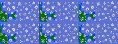 Tekstil için suluboya eskiz deseni. Şirin çiçekli, desenli, mavi ve nötr renklerde renkli bir eskiz deseni. El çizimi çiçek çizimi deseni (fayans)).