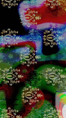 Siyah renkli etnik çiçeklerle süslenmiş zarif bir eskiz şekli. Asya Tekstil 'inde Raster Çiçek İllüstrasyonu.