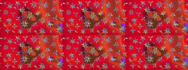 Sabıka fotoğraflarında, bebek kıyafetlerinde, duvar kâğıtlarında, paket kutularında falan kullanılabilir. Zarif, parlak ve eskiz kırmızı ve turuncu çiçek deseni tasarımı.