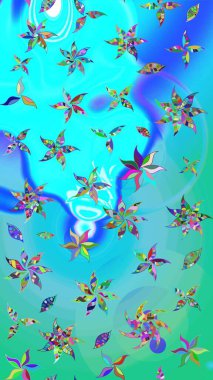 Renkli Bahar Teması eskiz kalıbı. Çiçek desenli eskiz. Mavi ve yeşil renkli çiçekler. Düz Çiçek Elementleri Tasarım Raster illüstrasyonu.