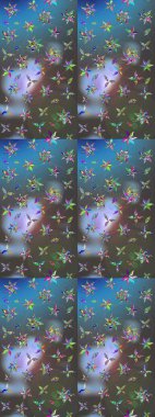 Raster çiçek desenleri çiziyor. Vadinin çiçekleri mavi ve gri renklerde.