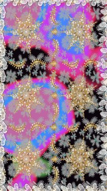 Süslü dekorasyon. Damask altın soyut çiçek gri renklerde pürüzsüz desen. Raster illüstrasyonu.