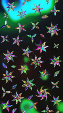 Raster illüstrasyonundaki çiçek desenli çizim. Suluboya tarzında gri ve yeşil renkte çiçekler.