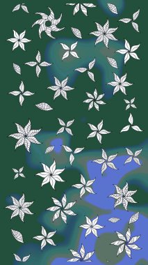 Yeşil ve mavi renklere karalamalar çizilmiş çiçek deseni. Raster illüstrasyonu.