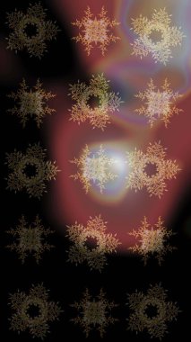 Raster illüstrasyonu. Siyah, kahverengi ve gri kar taneleri. Kar tanelerinin soyut arkaplanlı Noel şablonu. Noel ve Yeni Yıl moda baskıları için tatil tasarımı.