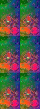 El çizimi. Raster illüstrasyonu. Çiçekli, yapraklı, çiçek desenli çizim..