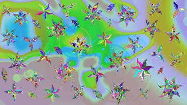 Motley illüstrasyonu. Çiçekli yaz çiçekleri. Robot resim. Moda baskıları için zarif bir şablon. Küçük çiçekte güzel bir desen. Küçük renkli çiçekler..