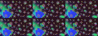 Çiçek desenli eskiz. Gömlek baskısı için çiçek boyası. Kahverengi ve mavi renkte çiçekler.