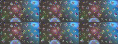 Çiçekli çiçek deseni, suluboya. Mavi ve gri renkli çiçekler. Renkli Bahar Teması çizim kalıbı. Düz Çiçek Elementleri Tasarım Raster illüstrasyonu.