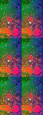 El çizimi. Raster illüstrasyonu. Çiçekli, yapraklı, çiçek desenli çizim..