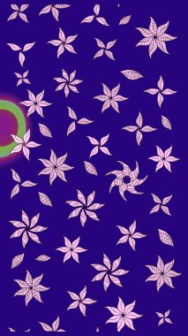 Mavi renkte etnik çiçeklerle süslenmiş zarif bir eskiz. Raster Çiçek İllüstrasyon Şirin Tekstil.