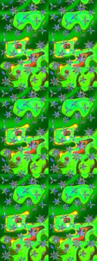 Yeşil ve mavi renkte çiçekler. Raster illüstrasyonunda çiçek deseni çizimi.