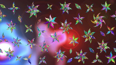 Kumaş desenli papatya çiçeği detayı. Kahverengi ve mor renkte çiçekler.