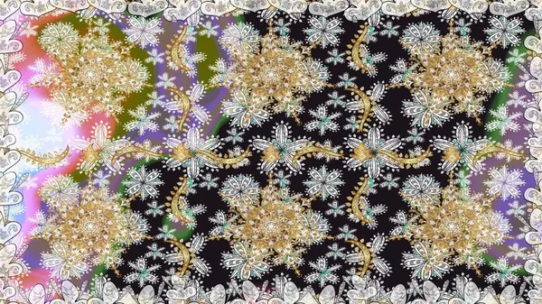 Geleneksel raster ve altın desen. Damask pürüzsüz süsü. Gri renkler üzerinde klasik oryantal desen.