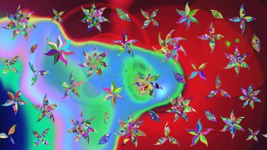 Raster güzel bir çiçek deseni çizmiş. Bahar mevsimi. Tatil havası. Nazik romantik baskı. Kırmızı ve mavi renkte çiçekler.