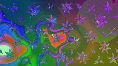 Üzerinde gelincikler ve vadi zambakları olan renkli çiçek desenli nakış deseni. Tekstil tasarımı için geleneksel Raster çiçek buketi yeşil ve mavi renkler.