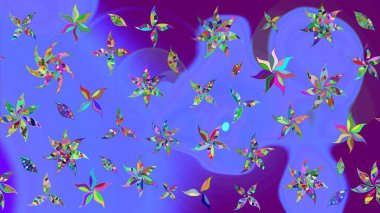 Raster deseni. Bahar çiçekleri dallı desen, mor ve mavi renkler çiçekli siluet.