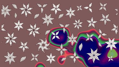 Raster illüstrasyonundaki çiçek desenli çizim. Çiçekler suluboya tarzında kahverengi ve nötr renklerde.