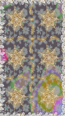 Barok tarzında kusursuz bir doğulu süsü. Gri renkli ve altın elementli geleneksel klasik altın sarısı desen.