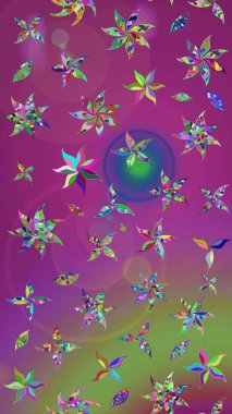 Çiçekli karalama şeklinde Raster çiçek deseni. Yumuşak, yaz çiçekli arka plan. Mor ve yeşil renkte çiçekler.