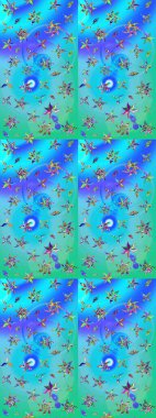 Düz Çiçek Elementleri Tasarımı. Renkli Yaz Temalı eskiz kalıbı. Güzel kumaş deseni. Raster illüstrasyonunda çiçek deseni çizimi.