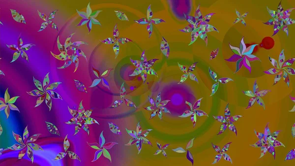 Raster düz çiçek çizim deseni. Hediye ambalaj kağıdı, tebrik kartları, posterler ve pankart tasarımı. Kahverengi ve mor renkte çiçekler.